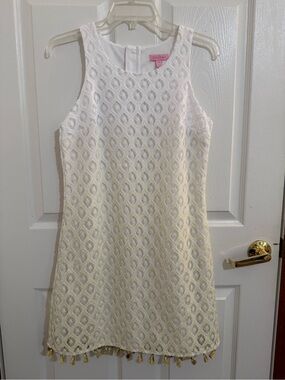 Lilly Pulitzer White/ Gold Dress with Gold Tassel Trim
